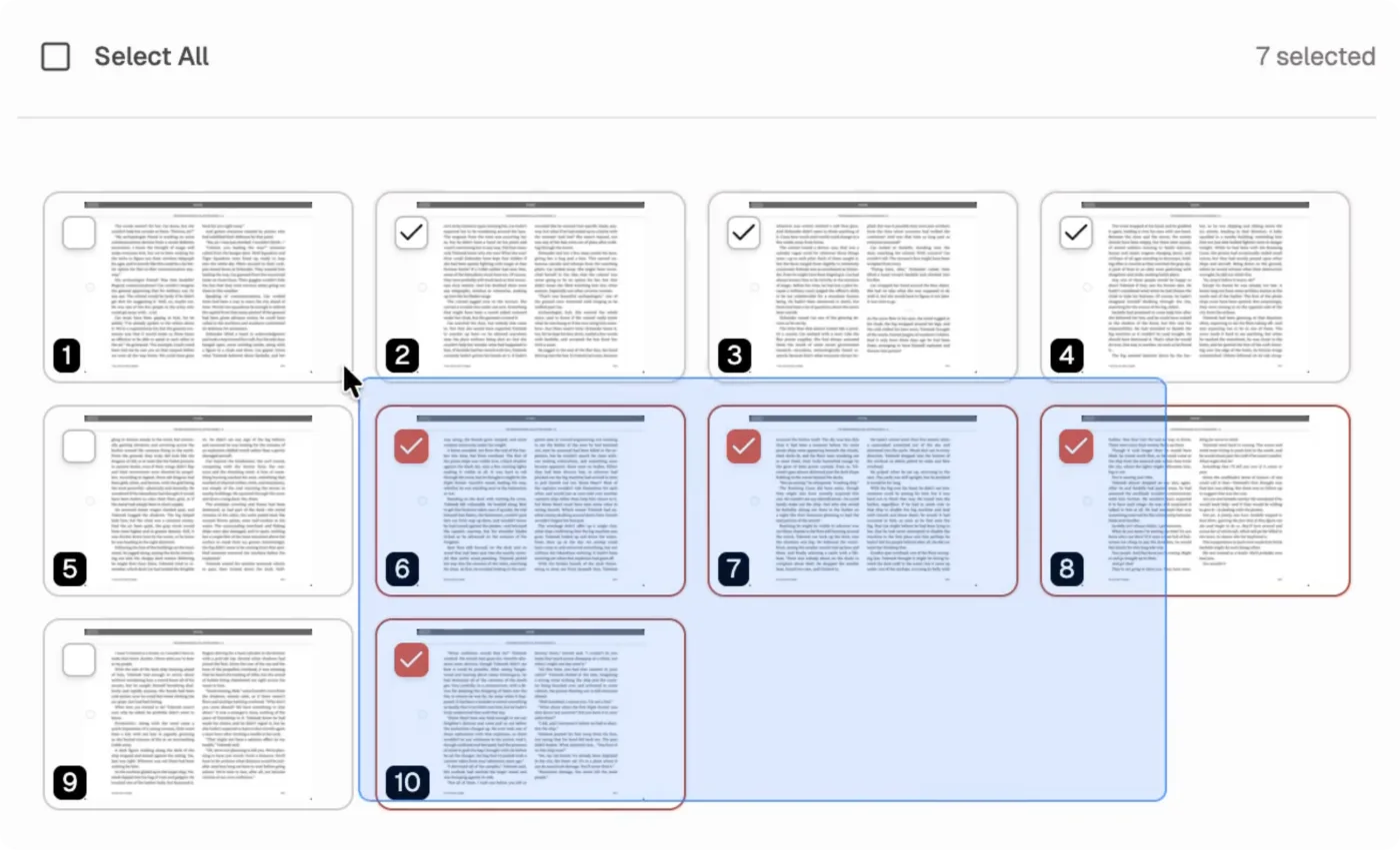Shotomatic capture sidebar showing multiple thumbnails selected with the new drag selection interaction