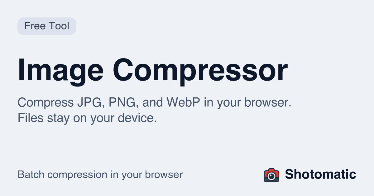 Shotomatic Image Compressor tool interface for JPG, PNG, and WebP compression