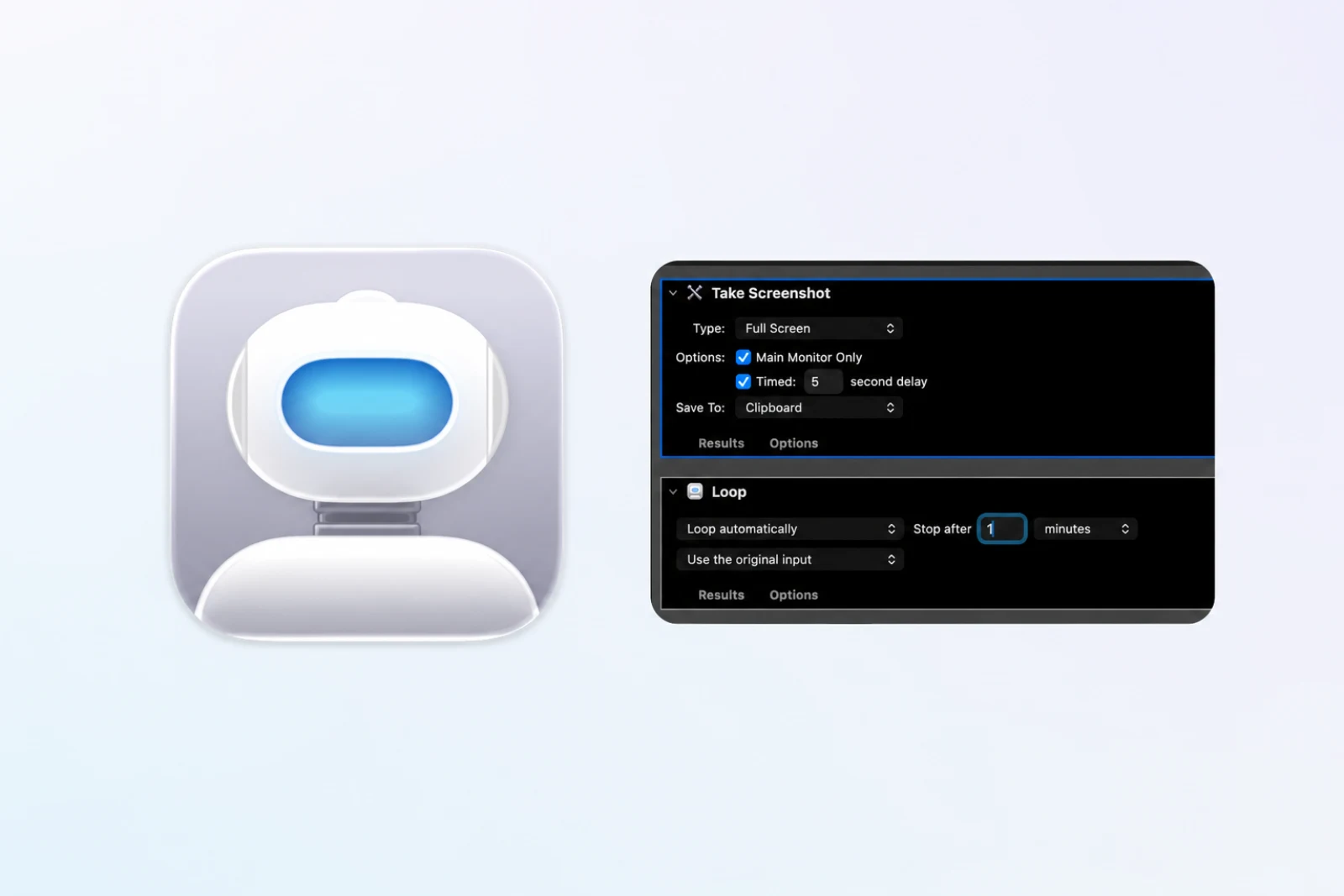 Automator app icon beside the Take Screenshot and Loop actions