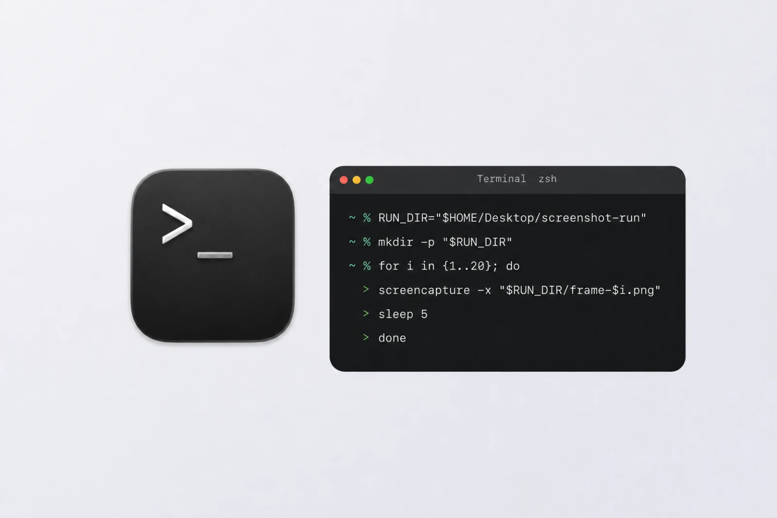 Terminal app icon beside a screencapture loop on Mac