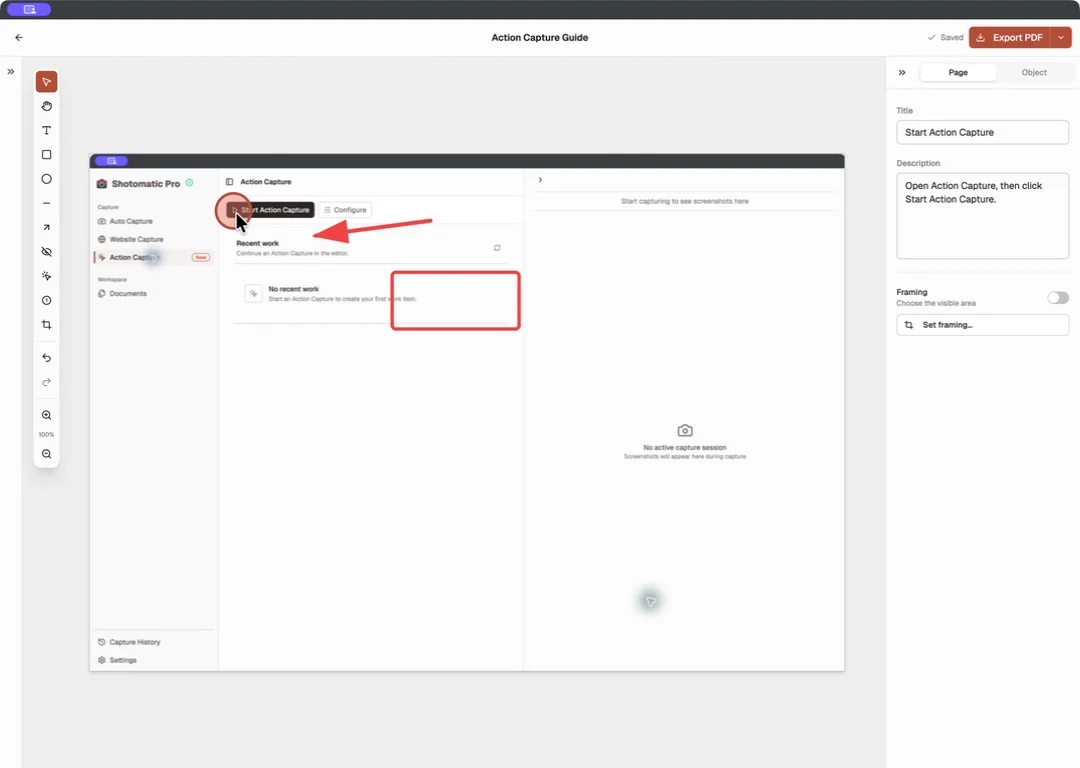 Shotomatic Document Editor showing the same page with an arrow and rectangle annotation