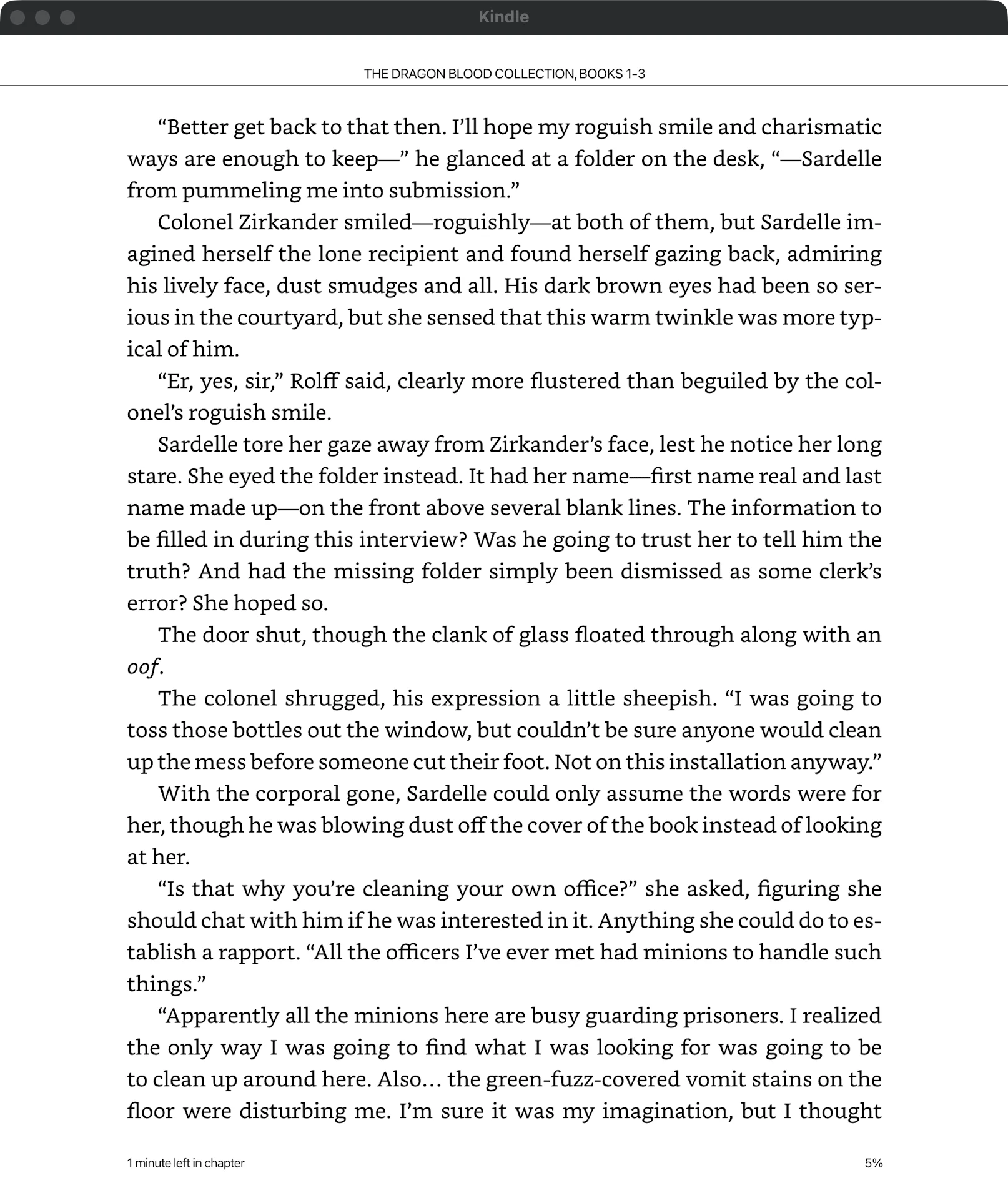 Kindle for Mac app with a book open in single-page view