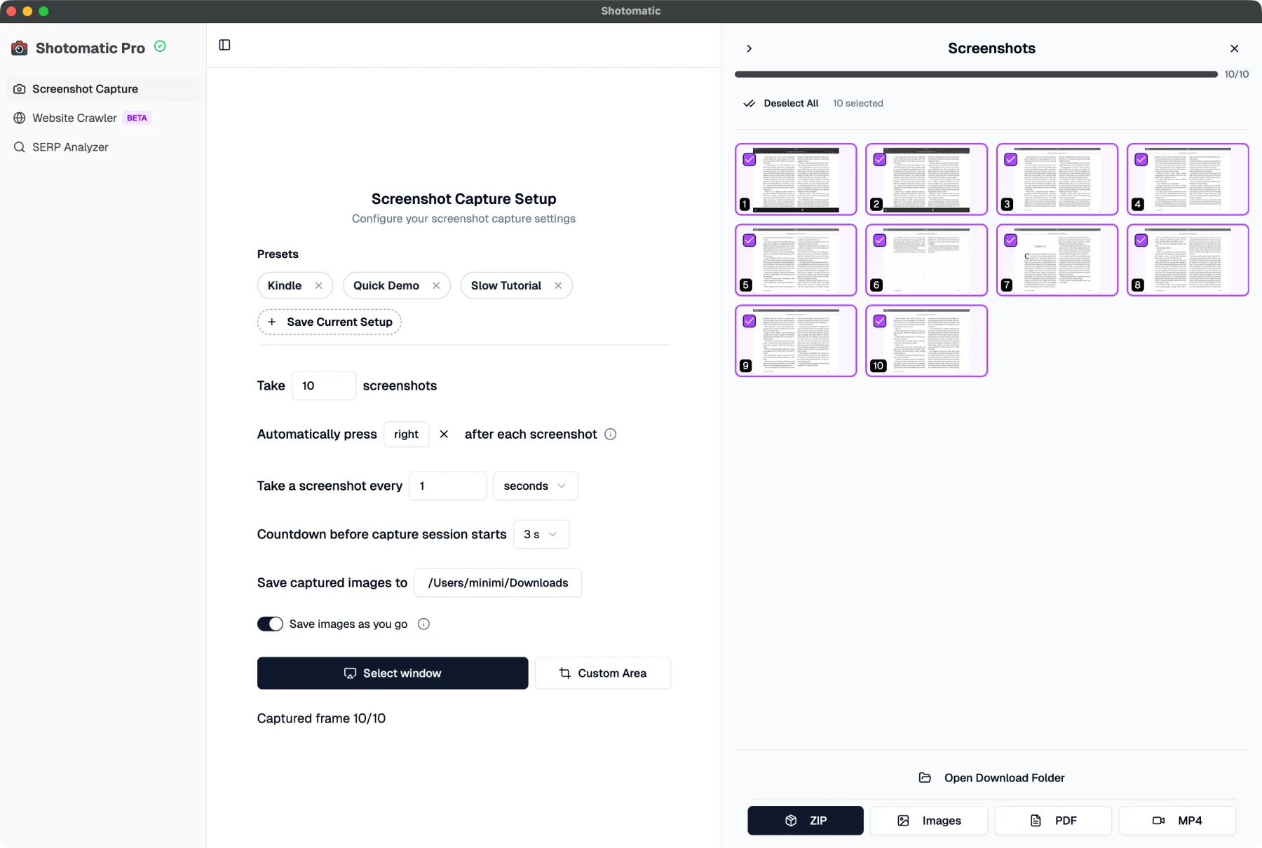Shotomatic interface before the refresh with the older purple-heavy accent styling