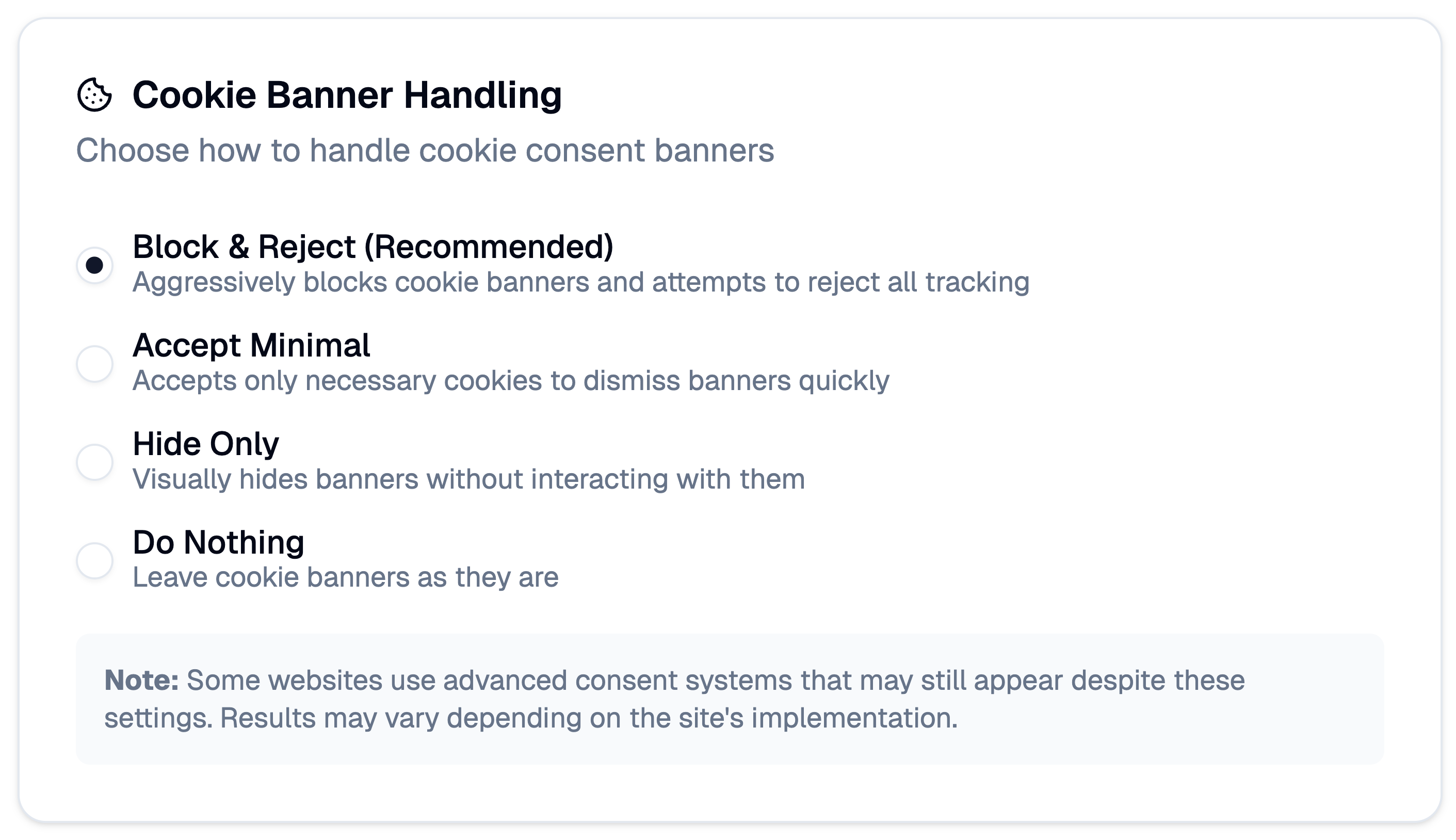 Cookie Banner Handling Options